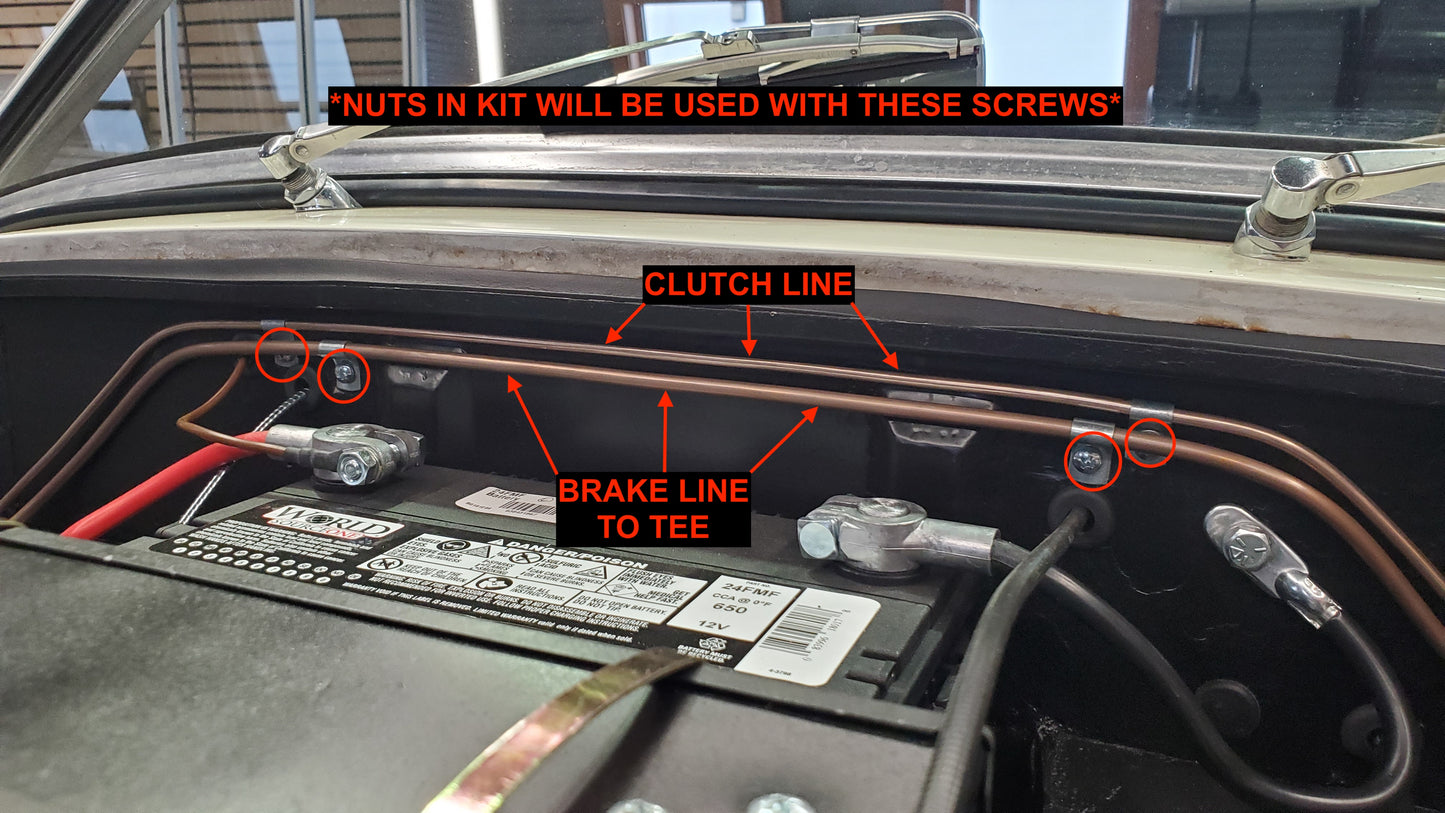 Bugeye under-bonnet screw kit (screws used to fasten hydraulic lines, windscreen washer line, temp gauge capillary tube, voltage regulator, fuse block, horn wiring, oil pressure gauge line)