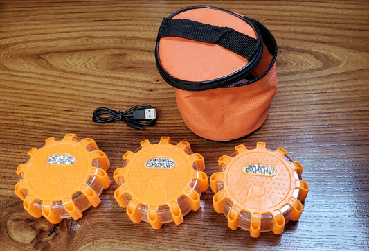 LED Rechargeable Magnetic Flashing Roadside Flare Kit (Set of 3)