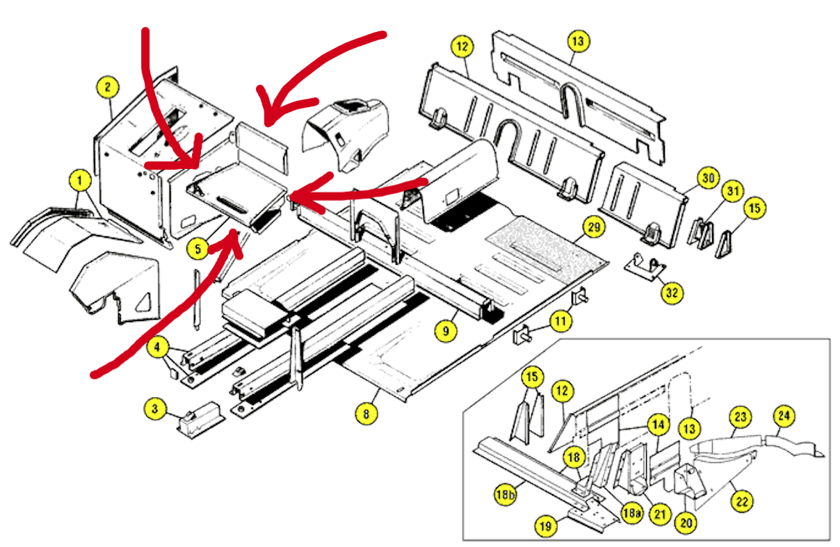 Austin Healey Sprite Battery Tray Body Panels - Bugeye