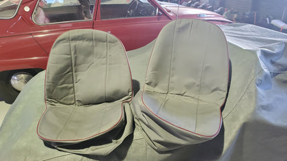 Custom zip-back protective seat covers, used (Gray with red piping) (Bugeye thru 1962)