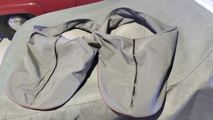 Custom zip-back protective seat covers, used (Gray with red piping) (Bugeye thru 1962)