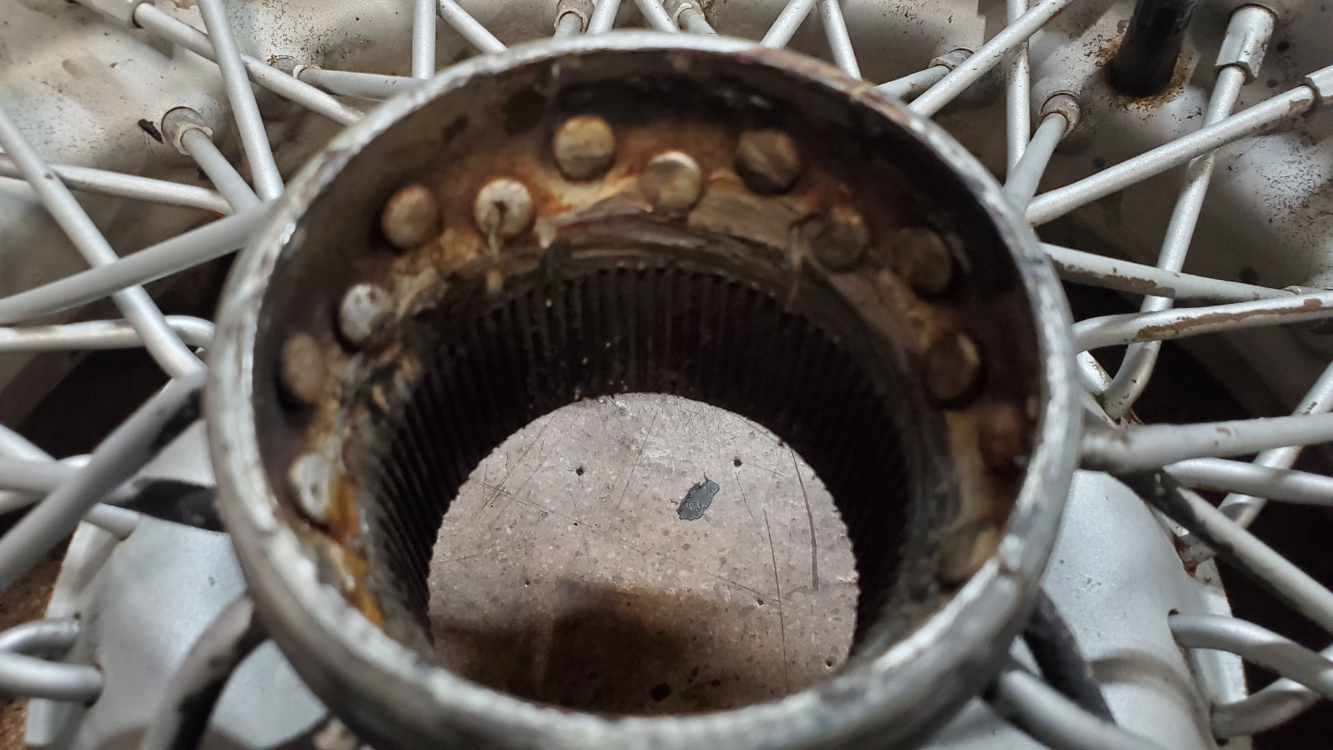 Used wire wheels with thin white stripe bias ply tires, used (set of four) - Bugeyeguys