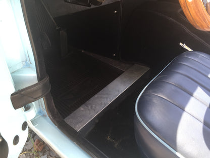 Austin Healey Sprite Protect your carpet with this aluminum footwell crossmember cover kit Interior - Bugeye
