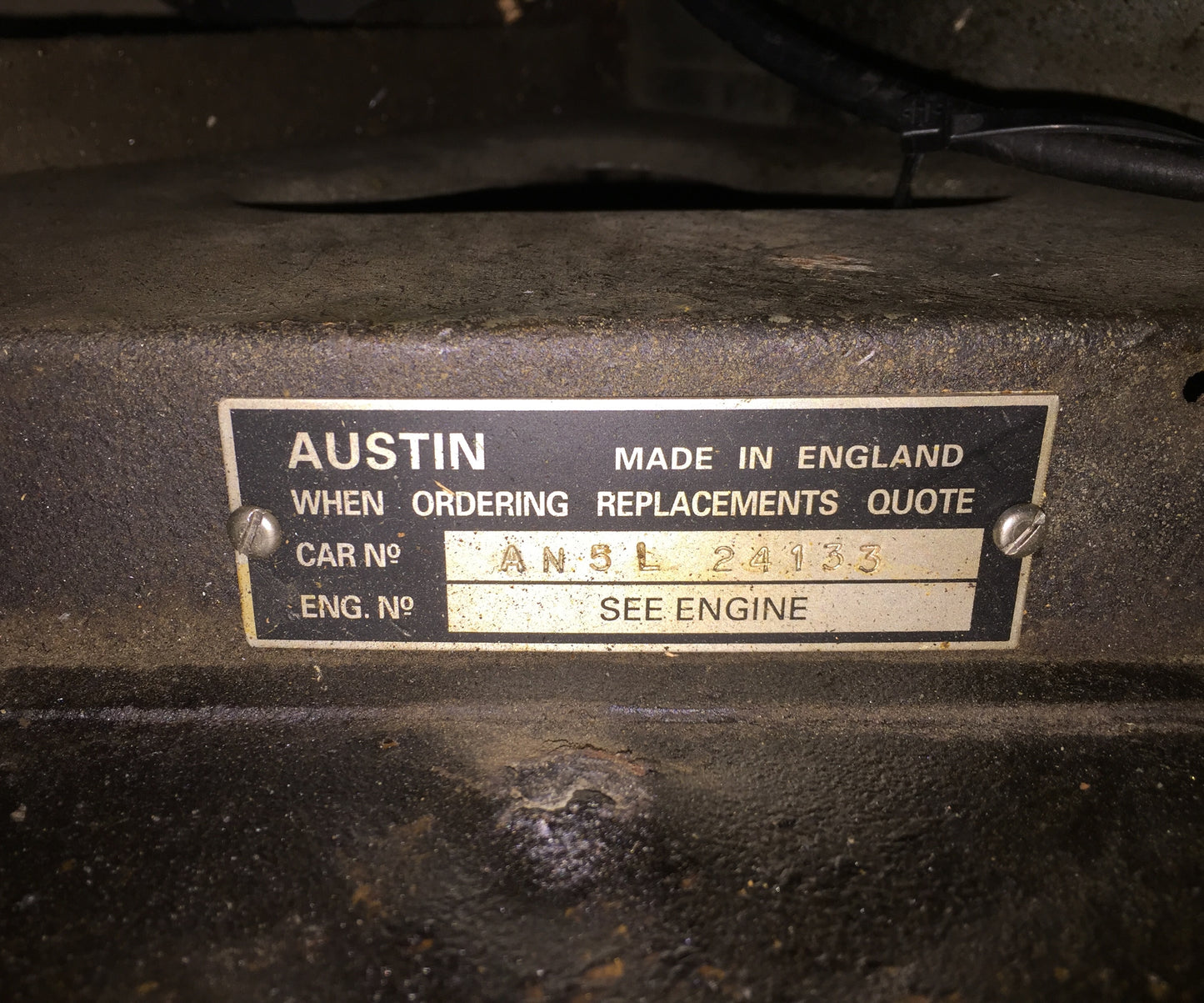 Austin Healey Sprite Stamped VIN plate  - Bugeye